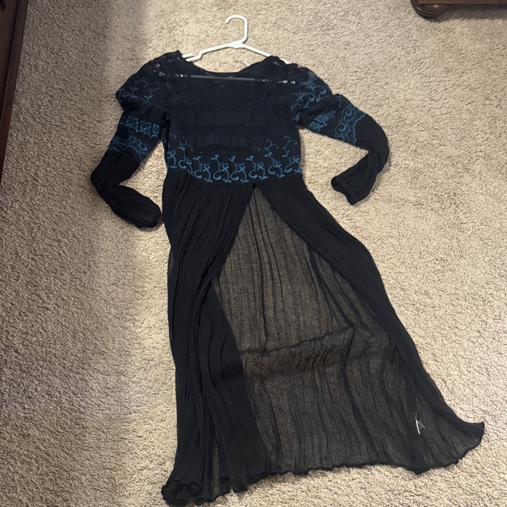 Free People Black and Blue Sheer high slit overdress